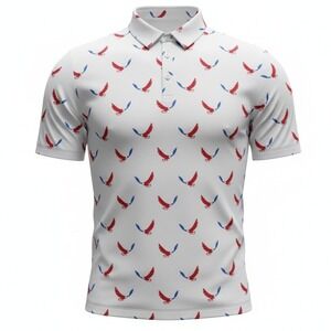 Yatta Golf Polo Shirt Mens XXL White Red Blue Eagle Print Performance Stretch